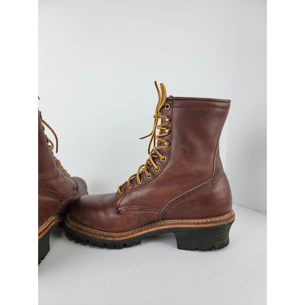 Vintage 90s Red Wing Logger Boots 8 EE Brown Steel Toe 2218 ANSI Z41 PT91 Vibram - Picture 12 of 16